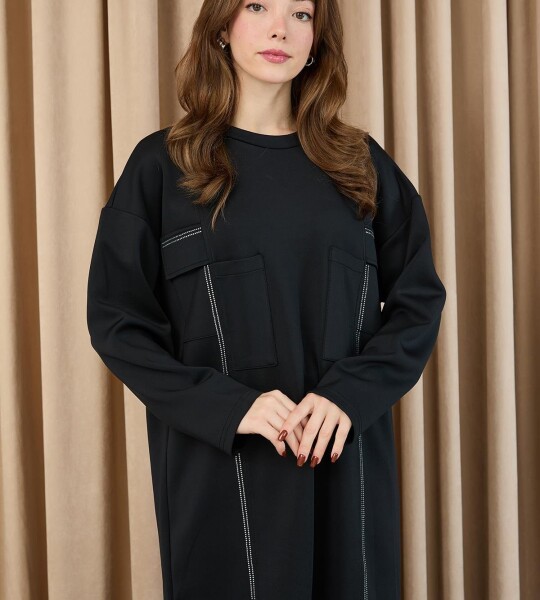 14379 Puane Scuba Kumaş Taş Detaylı Takım-SİYAH