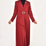 1314 DOUBLE KUMAŞ ETEĞİ PİLİSE DETAYLI KRUVAZE YAKA TESETTÜR ELBİSE-LACİVERT