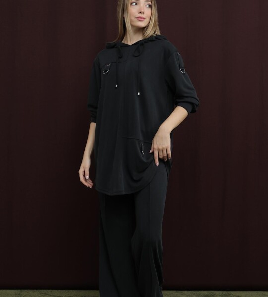 14386  Puane Oversize Kapişonlu Takım-SİYAH