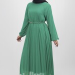 29871 Şifon Kumaş Zincir Kemerli Piliseli Elbise