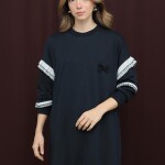 10718 Puane 2 İp Kumaş Fırfır Detaylı Sweatshirt-LACİVERT