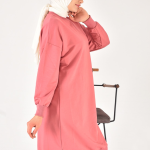 30645 Puane 2 İplik Kumaş Uzun Boy Basic Sweatshirt-GÜL KURUSU