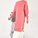 30645 Puane 2 İplik Kumaş Uzun Boy Basic Sweatshirt-GÜL KURUSU