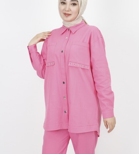 6931 Gabardin Kumaş Cep Detaylı 2 Li Takım-FUŞYA