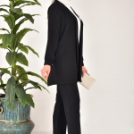 2554 Krep Kumaş Taş Aksesuar Detaylı Tesettür Üçlü Takım-SİYAH