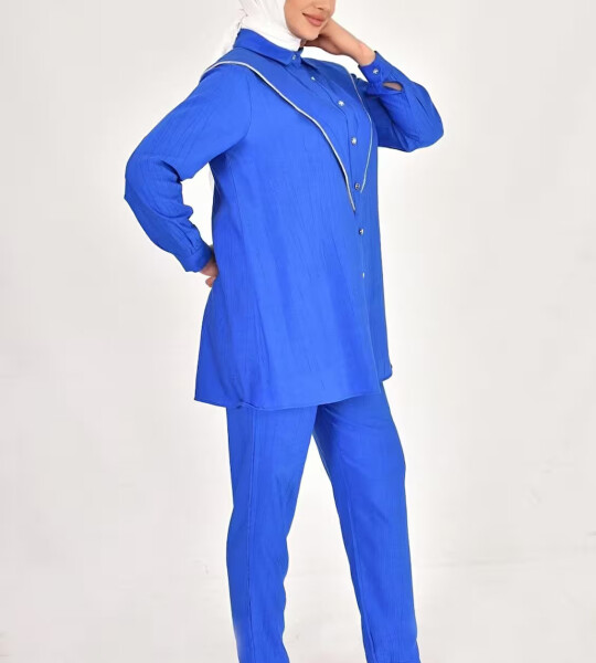 106 LİNA KETEN KUMAŞ TAŞ DETAYLI TESETTÜR 2Lİ TAKIM-SAKS