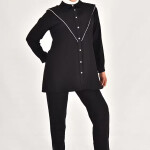 106 LİNA KETEN KUMAŞ TAŞ DETAYLI TESETTÜR 2Lİ TAKIM-SİYAH