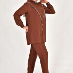 106 LİNA KETEN KUMAŞ TAŞ DETAYLI TESETTÜR 2Lİ TAKIM-KAHVE