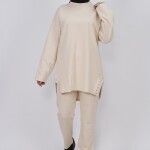 6990 Yanı Taş Detaylı 2 Li Takım-BEJ