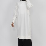 30645 Puane 2 İplik Kumaş Uzun Boy Basic Sweatshirt-ekru