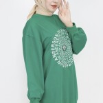 71143 2 İp Kumaş Nakış Ve Taş Detaylı Sweatshirt-YEŞİL