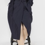 11051 Bondit Kumaş Broş Detaylı Orta Boy Trençkot-LACİVERT