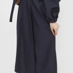 11051 Bondit Kumaş Broş Detaylı Orta Boy Trençkot-LACİVERT