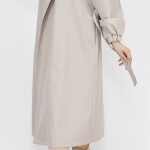 11051 Bondit Kumaş Broş Detaylı Orta Boy Trençkot-TAŞ