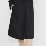 11010 Bondit Kumaş Beli Bağlama Detaylı Orta Boy Trençkot-SİYAH