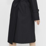 11010 Bondit Kumaş Beli Bağlama Detaylı Orta Boy Trençkot-SİYAH