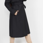 11010 Bondit Kumaş Beli Bağlama Detaylı Orta Boy Trençkot-SİYAH