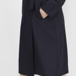 11010 Bondit Kumaş Beli Bağlama Detaylı Orta Boy Trençkot-LACİVERT