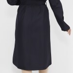 11010 Bondit Kumaş Beli Bağlama Detaylı Orta Boy Trençkot-LACİVERT