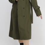 11010 Bondit Kumaş Beli Bağlama Detaylı Orta Boy Trençkot-HAKİ