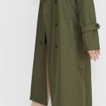 11010 Bondit Kumaş Beli Bağlama Detaylı Orta Boy Trençkot-HAKİ