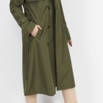 11010 Bondit Kumaş Beli Bağlama Detaylı Orta Boy Trençkot-HAKİ