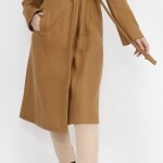 11019 Kaşe Kumaş Beli Kemerli Kaban-TABA