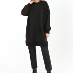 10569 PUANE İKİ İPLİK KUMAŞ ÇİZGİLİ KUMAŞ GARNİLİ SWEATSHIRT-SİYAH