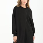 10569 PUANE İKİ İPLİK KUMAŞ ÇİZGİLİ KUMAŞ GARNİLİ SWEATSHIRT-SİYAH