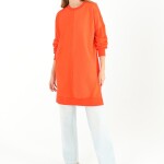 10569 PUANE İKİ İPLİK KUMAŞ ÇİZGİLİ KUMAŞ GARNİLİ SWEATSHIRT-ORANJ