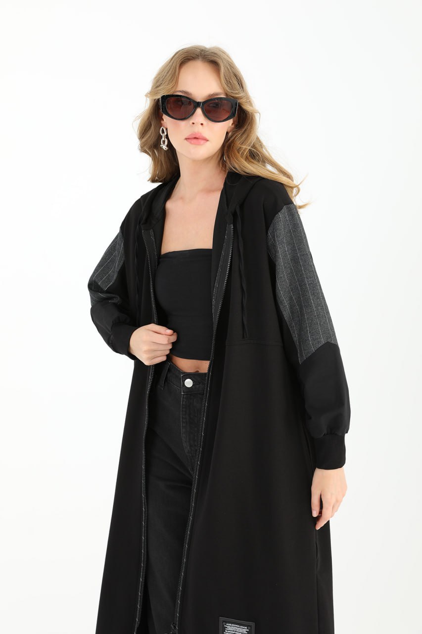 15172  PUANE İKİ İPLİK KUMAŞ KETEN GARNİLİ KAP- SİYAH