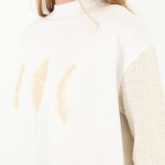 10559 PUANE İKİ İPLİK KUMAŞ KOLLARI VE ARKASI ÖRGÜLÜ SWEATSHIRT-EKRU