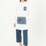 10560 PUANE İKİ İPLİK KUMAŞ KOT KANGURU CEPLİ SWEATSHIRT-EKRU