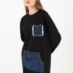 10560 PUANE İKİ İPLİK KUMAŞ KOT KANGURU CEPLİ SWEATSHIRT-SİYAH