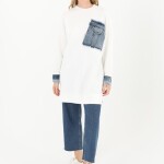 10566 PUANE İKİ İPLİK KUMAŞ KOT KUMAŞ GARNİLİ SWEATSHIRT-EKRU