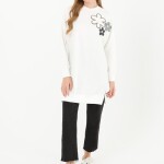 10568 PUANE İKİ İPLİK KUMAŞ ÇİÇEK BASKILI SWEATSHIRT-EKRU