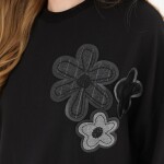 10568 PUANE İKİ İPLİK KUMAŞ ÇİÇEK BASKILI SWEATSHIRT-SİYAH