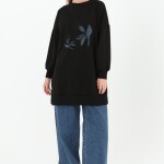 10573 PUANE İKİ İPLİK KUMAŞ KOT GARNİLİ SWEATSHIRT-SİYAH