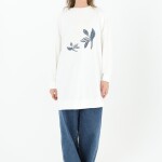 10573 PUANE İKİ İPLİK KUMAŞ KOT GARNİLİ SWEATSHIRT-EKRU