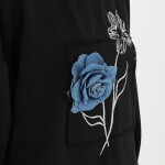 10575 PUANE İKİ İPLİK KUMAŞ NAKIŞLI VE ÇİÇEKLİ SWEATSHIRT-SİYAH