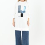 10582 PUANE İKİ İPLİK KUMAŞ ÖNÜ KUMAŞ GARNİLİ SWEATSHIRT-EKRU