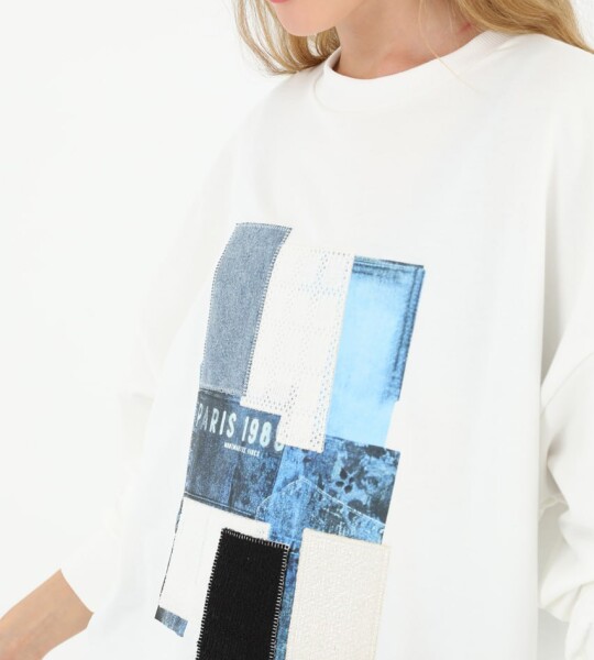 10582 PUANE İKİ İPLİK KUMAŞ ÖNÜ KUMAŞ GARNİLİ SWEATSHIRT-EKRU