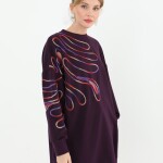 10583 PUANE İKİ İPLİK KUMAŞ ÖRGÜ DESENLİ SWEATSHIRT-MOR