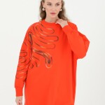 10583 PUANE İKİ İPLİK KUMAŞ ÖRGÜ DESENLİ SWEATSHIRT-ORANJ