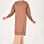 30645 Puane 2 İplik Kumaş Uzun Boy Basic Sweatshirt-KAHVERENGİ