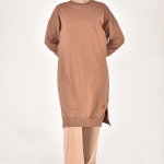 30645 Puane 2 İplik Kumaş Uzun Boy Basic Sweatshirt-KAHVERENGİ