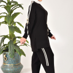 20606 Modal kumaş kol detaylı tesettür ikili takım-SİYAH