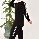 20606 Modal kumaş kol detaylı tesettür ikili takım-SİYAH