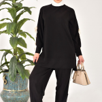 20606 Modal kumaş kol detaylı tesettür ikili takım-SİYAH