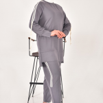 20606 Modal kumaş kol detaylı tesettür ikili takım-GRİ